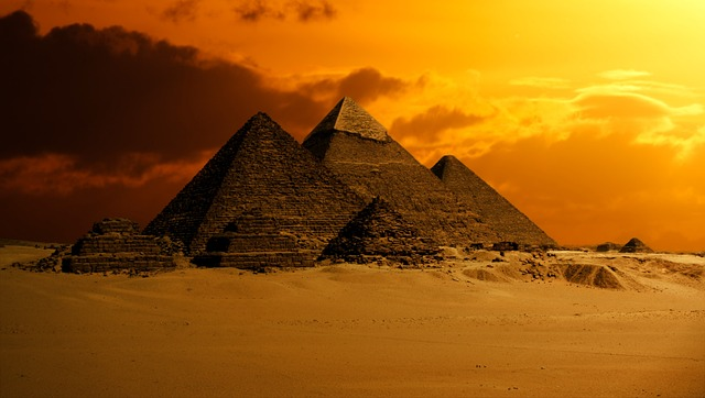 pyramid, sky, desert